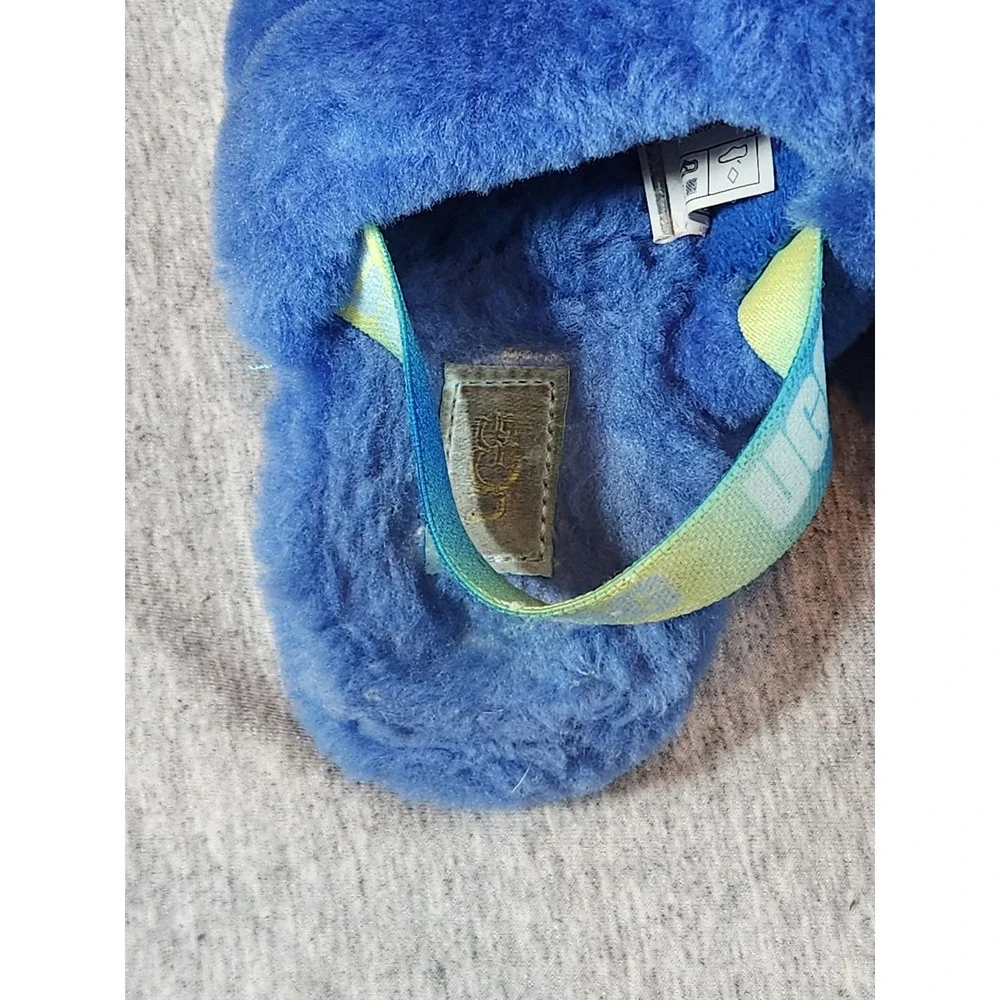 UGG Fluff Yeah Slides Kids Size 2 Blue Elastic Slingback Sheepskin Sandals